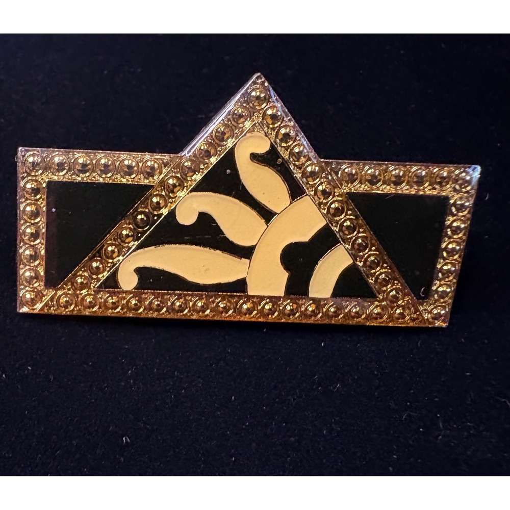 Vintage Envelope Broochβ Art Deco Enamel Sun Flower Brooch Black Gold Tone Pin